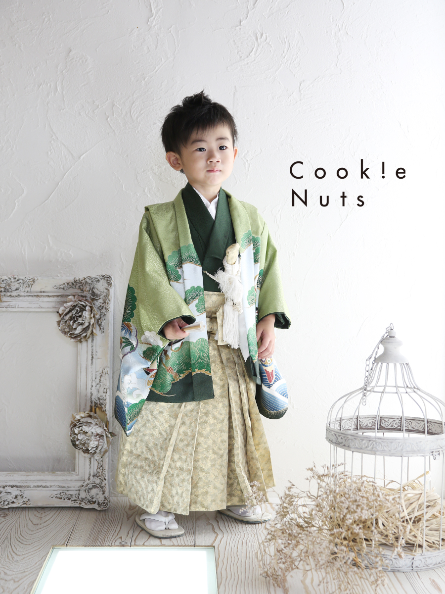 七五三 五歳 男の子 袴 緑色でシックに – おいでよ！クッキーナッツ 