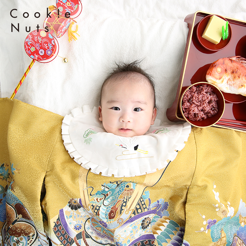 百日記念 赤ちゃん 男の子 着物 掛着 黄色 お膳 お食い初め おいでよ クッキーナッツ 川崎本店ブログ